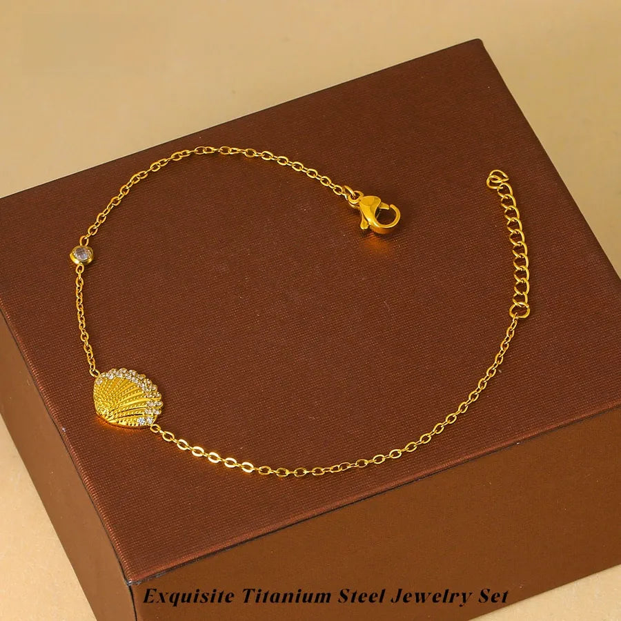White Star Ocean Bracelet – Titanium Steel & Zircon Gold Shell Colorfast Bracelet B0024G