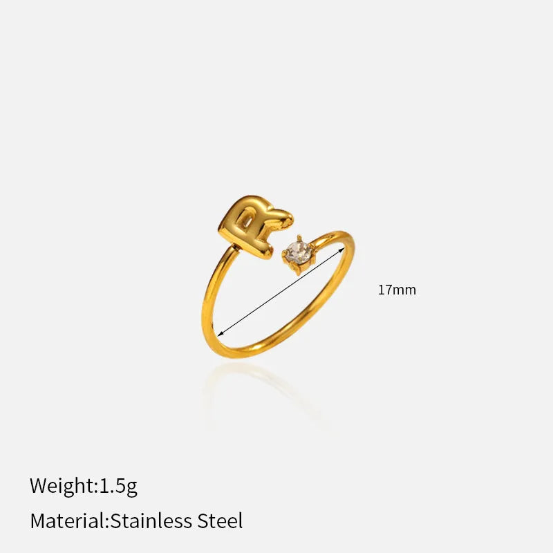 Gold Plated Adjustable Letter Ring for Women YHTSR-250722 (letter R)