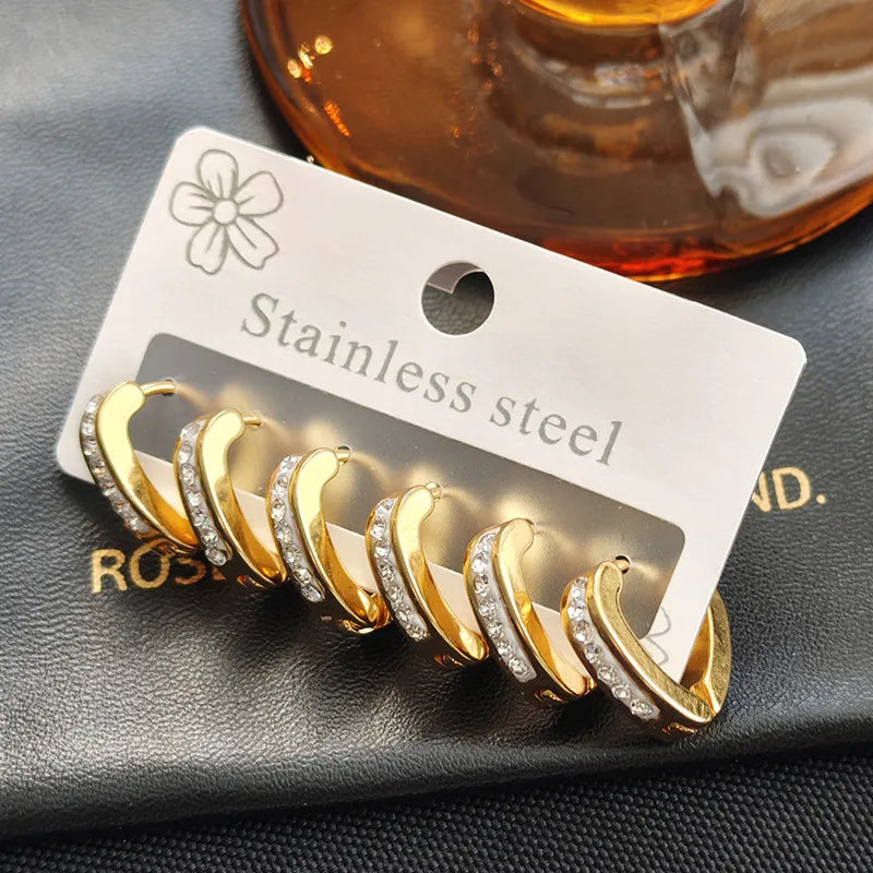 Heart-Shaped Zircon Titanium Steel Earrings