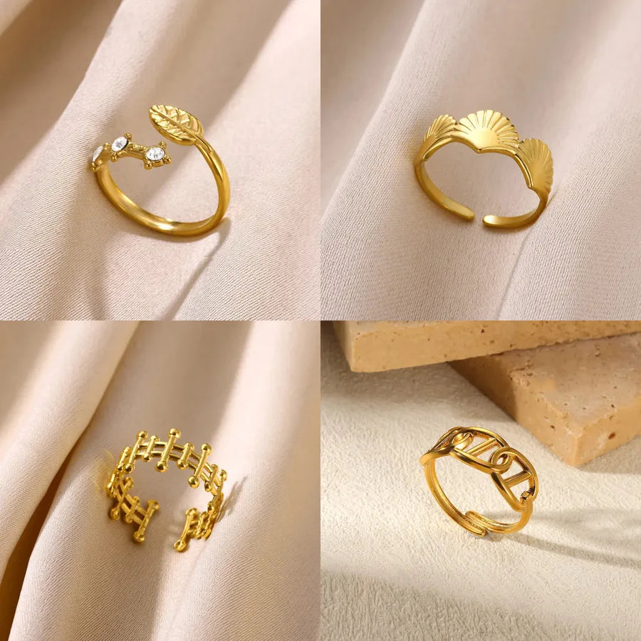 Gold Plated Geometric Leaf Stainless Steel Ring