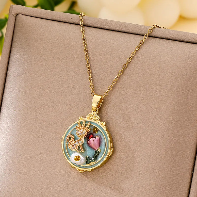 Boho Floral Pendant Necklace – Titanium Steel B009- Gold