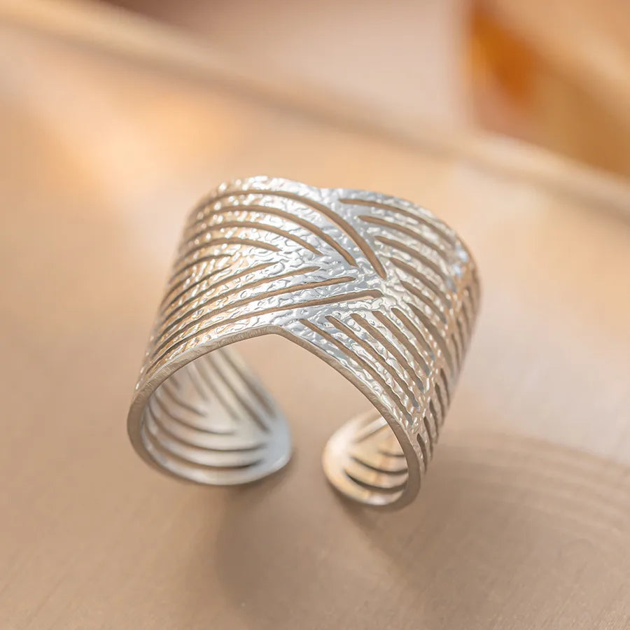 Gold Plated Geometric Titanium Steel Open Ring K100 Gold Ring Adjustable