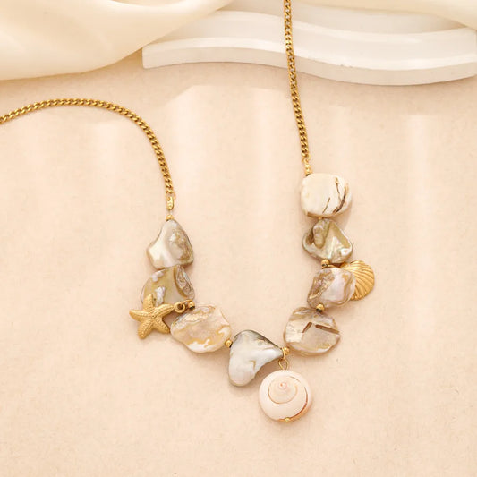 Stainless Steel Starfish & Conch Shell Necklace