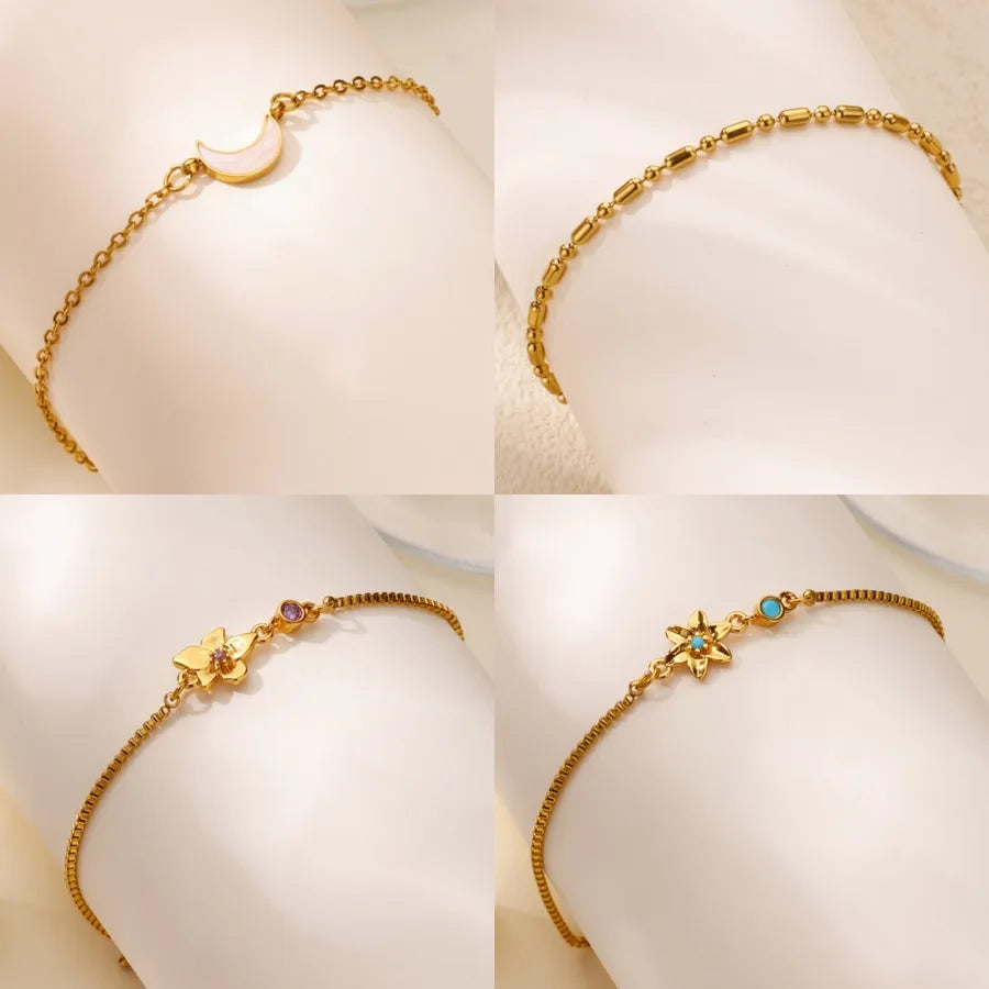18K Gold Moon Flower Stainless Steel Bracelet