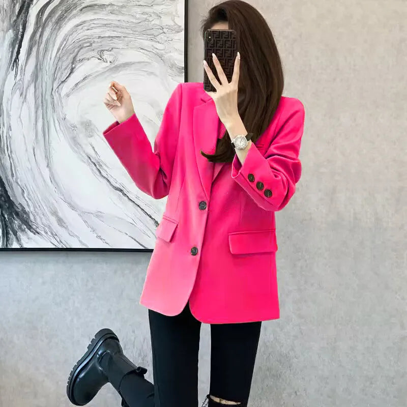 Women's Khaki Mid-Length Blazer Rose Red