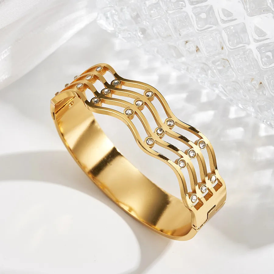 18K Gold PVD Open Bangle Bracelet for Women C (inner Diameter: About 60x50mm) 1 Pc Package