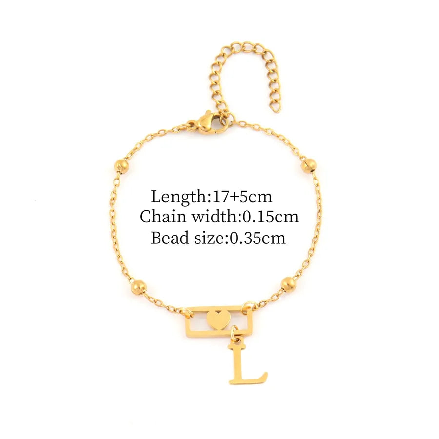 Gold Stainless Steel Initial Heart Bracelet Gold L