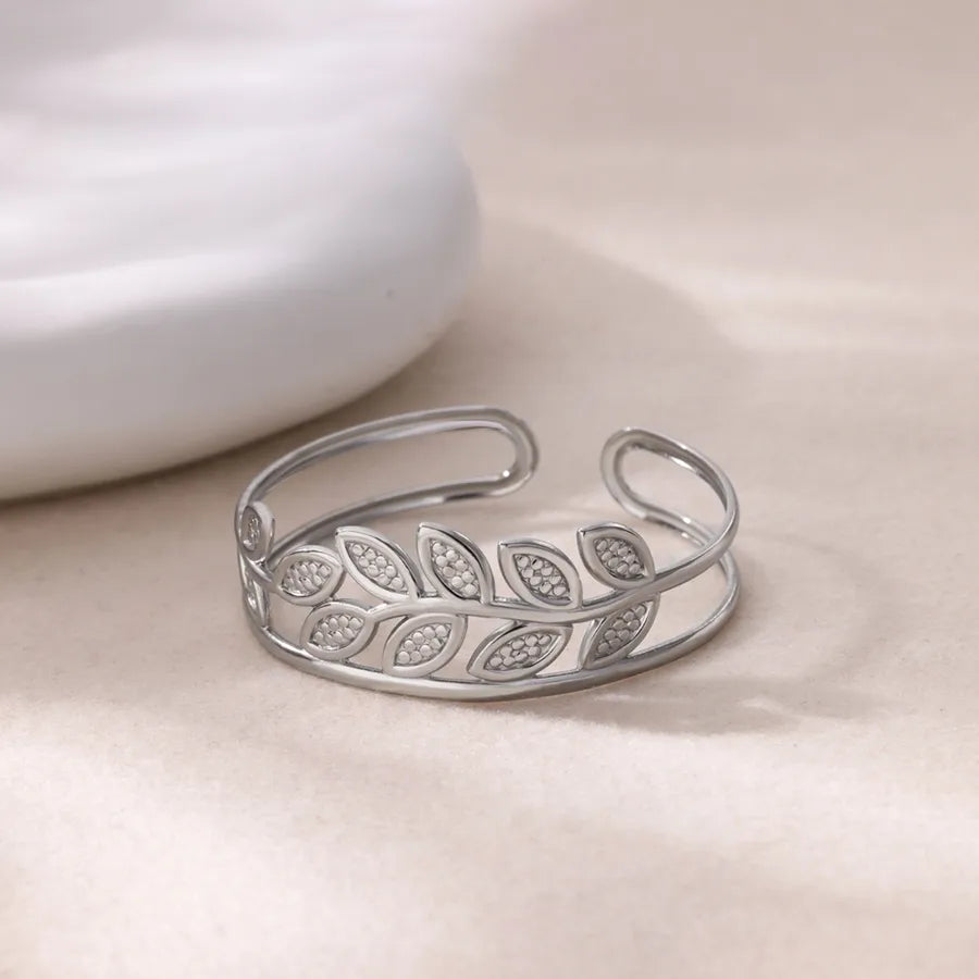 18K Gold Leaf & Flower Stainless Steel Bangle