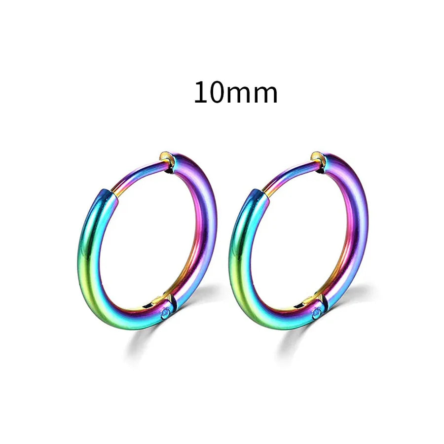 Men's Stainless Steel Round Hoop Earrings Color 10mm