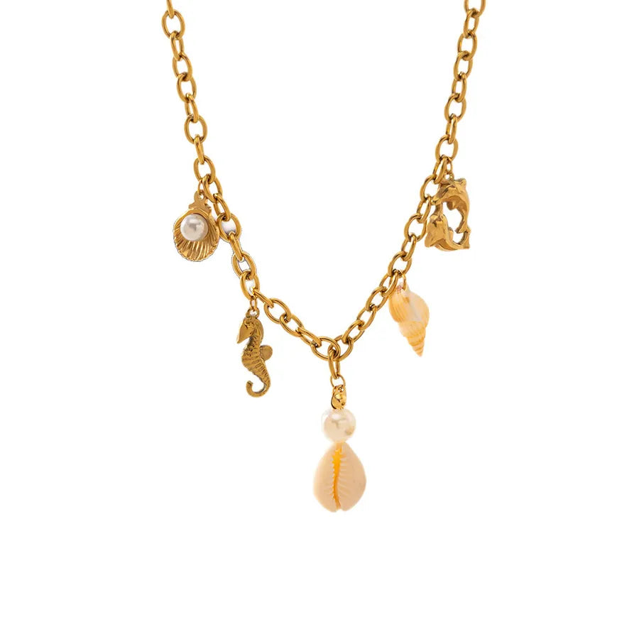 Titanium Steel Starfish Shell Pendant Necklace