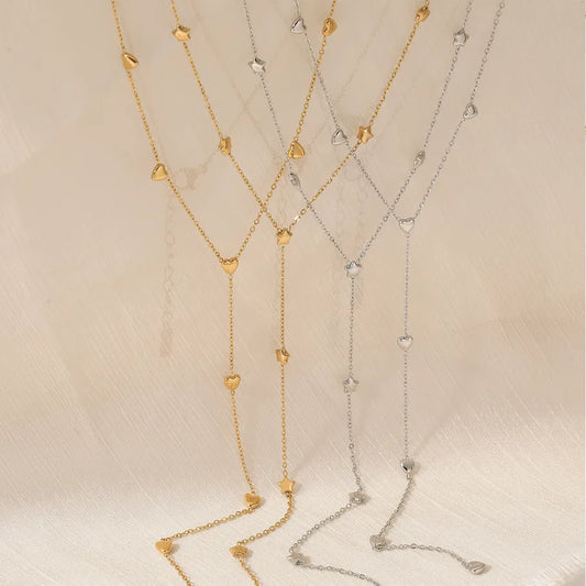 Gold Y-Shaped Heart & Star Pendant Necklace