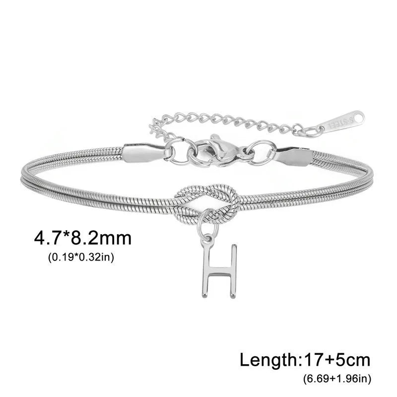 Double Layer Stainless Steel Letter Bracelet Letter H (steel Color)