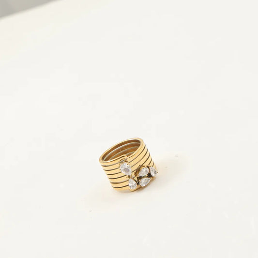 18K Gold Plated Water Drop Zircon Stainless Steel Ring