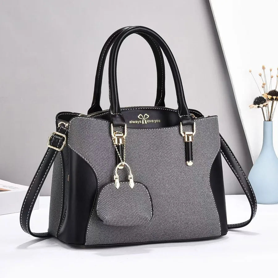 Color Block PU Shoulder Handbag for Women Black