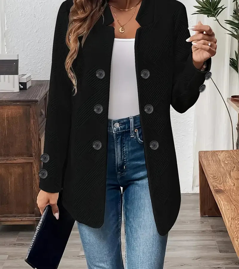 Elegant Double-Breasted Women's Blazer Black and double buckle