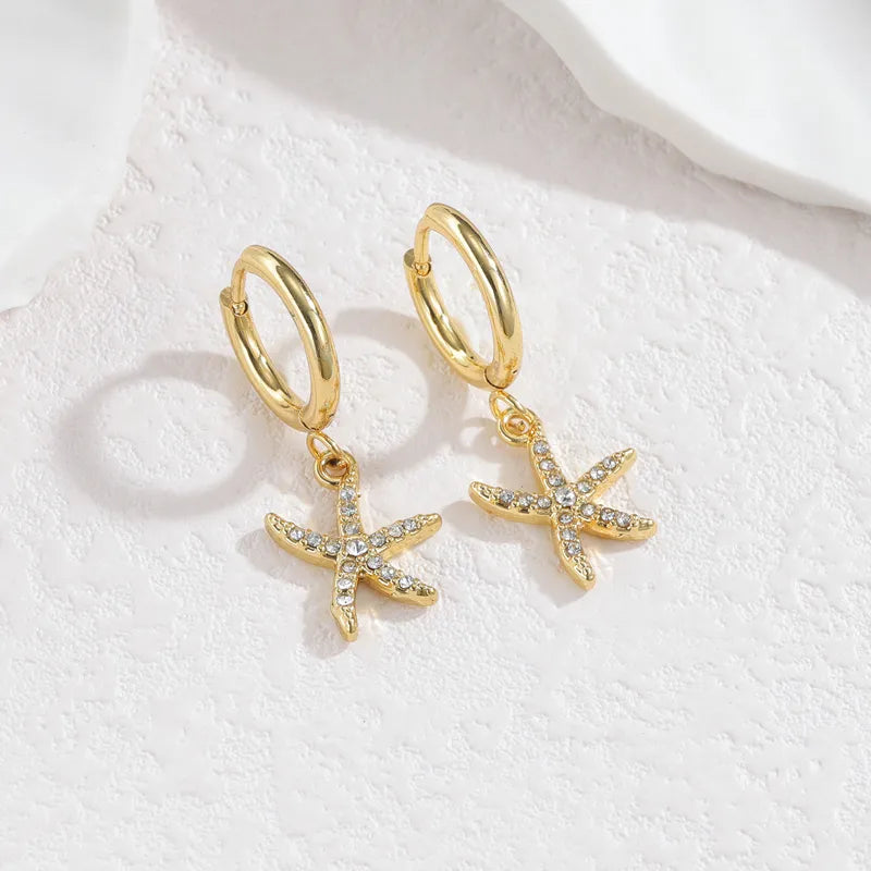 Gold Ocean Animal Earrings – Vintage Beach Style Starfish