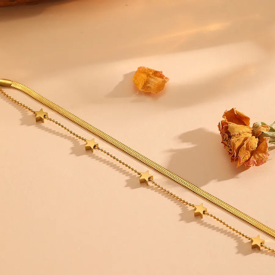 18K Gold Star Snake Chain Bracelet for Women