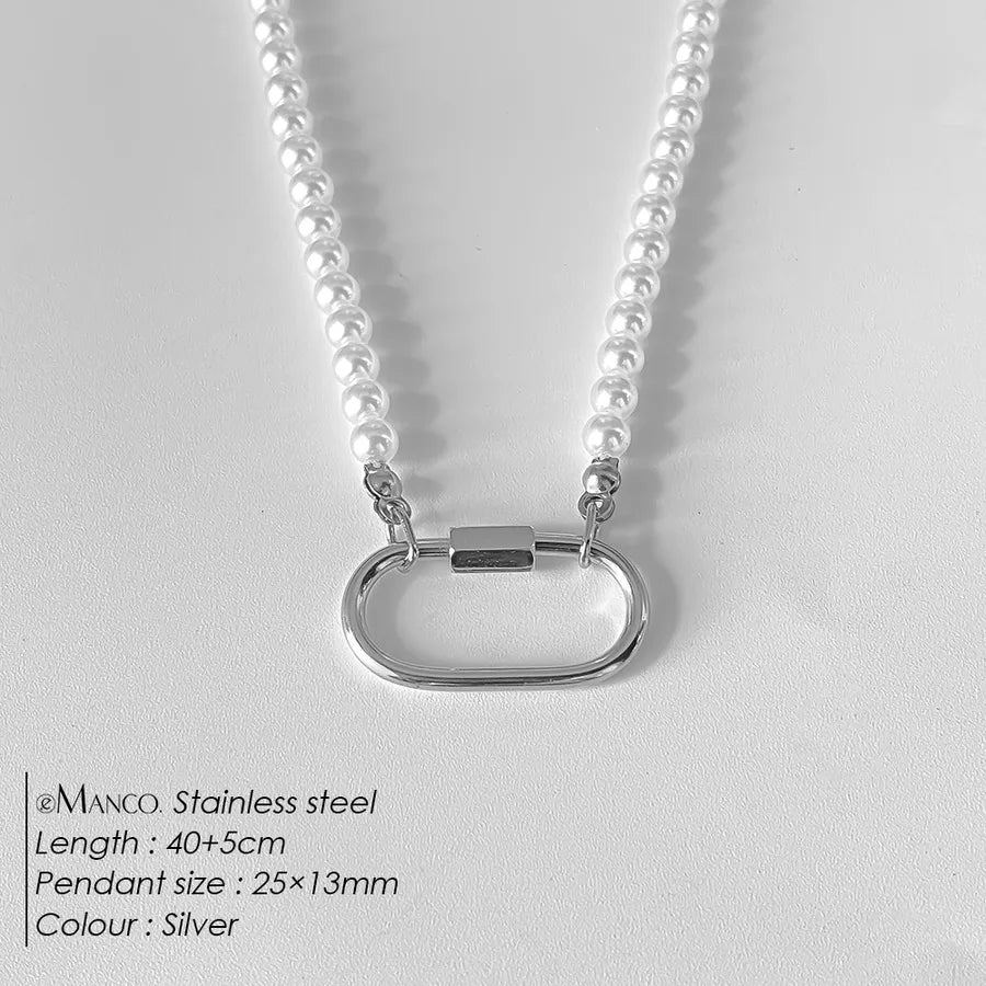 Geometric Pearl Stainless Steel Pendant Necklace XNL0043 Steel Color