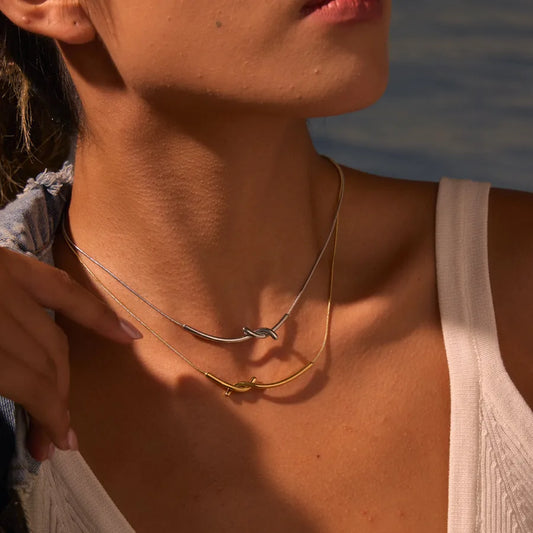 18K Gold Twisted Pendant Stainless Steel Necklace