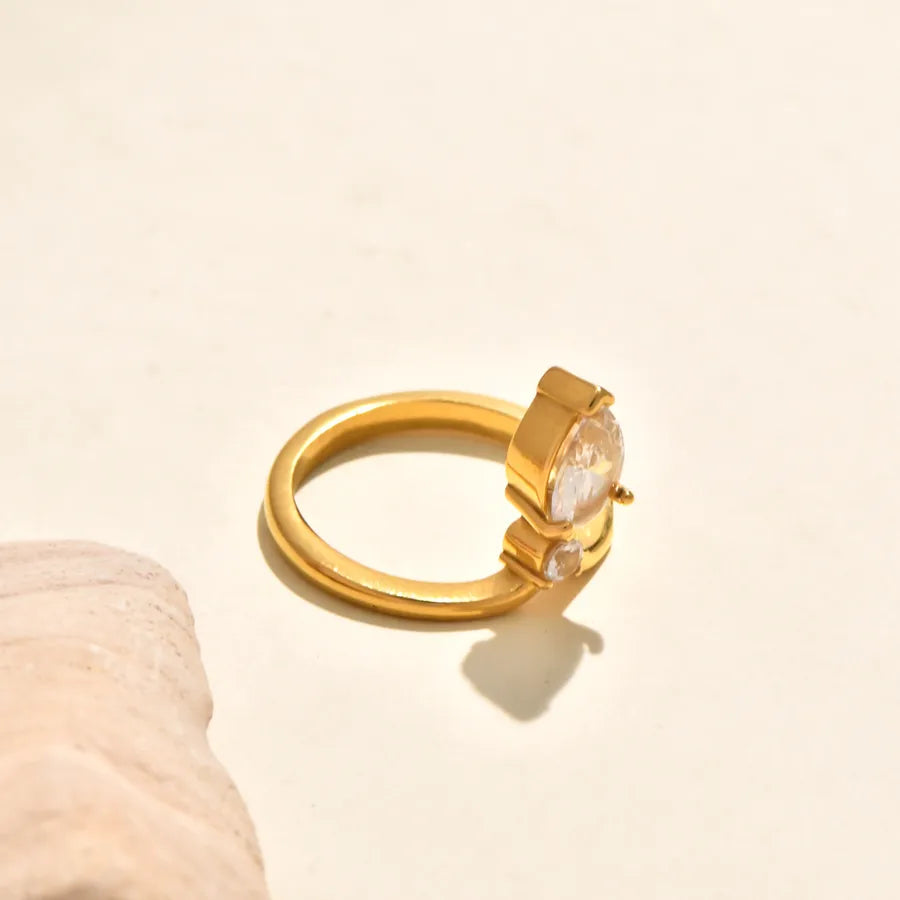 Gold Plated Zircon Leaf Open Ring Gold 2