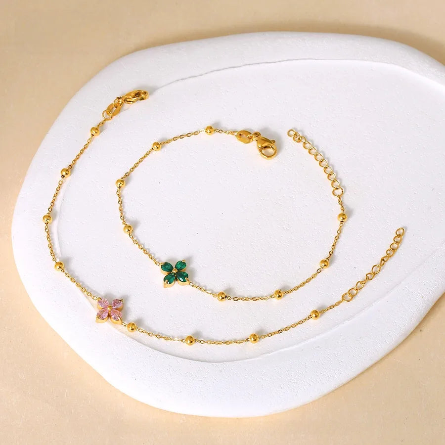 Adjustable Four Leaf Clover Zirconia Bracelet