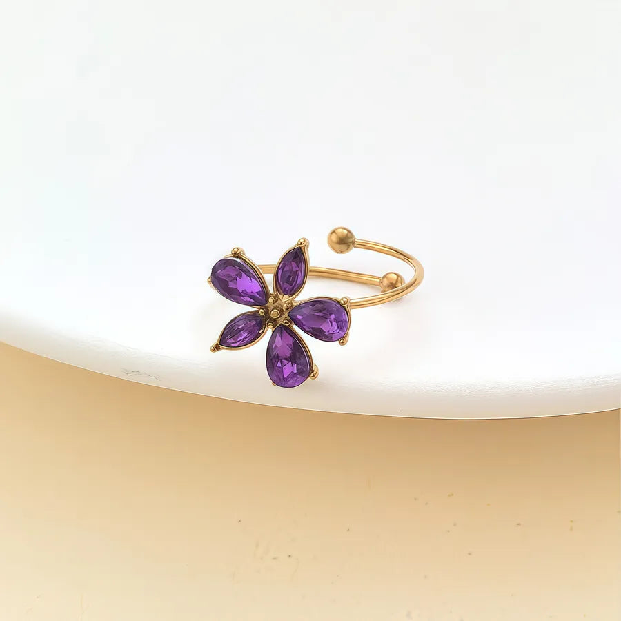 Zircon Heart & Flower Stainless Steel Ring JZ-25-09-001