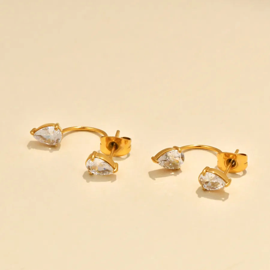 18K Gold Plated Heart & Drop Zircon Earrings Gold 2