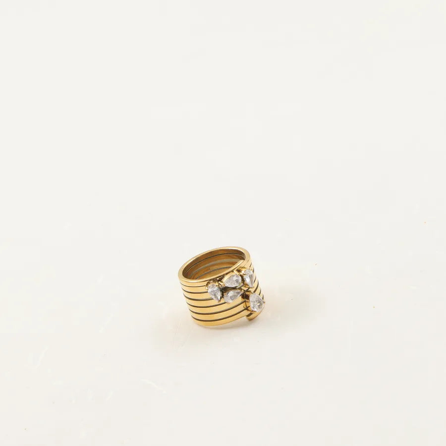 18K Gold Plated Water Drop Zircon Stainless Steel Ring