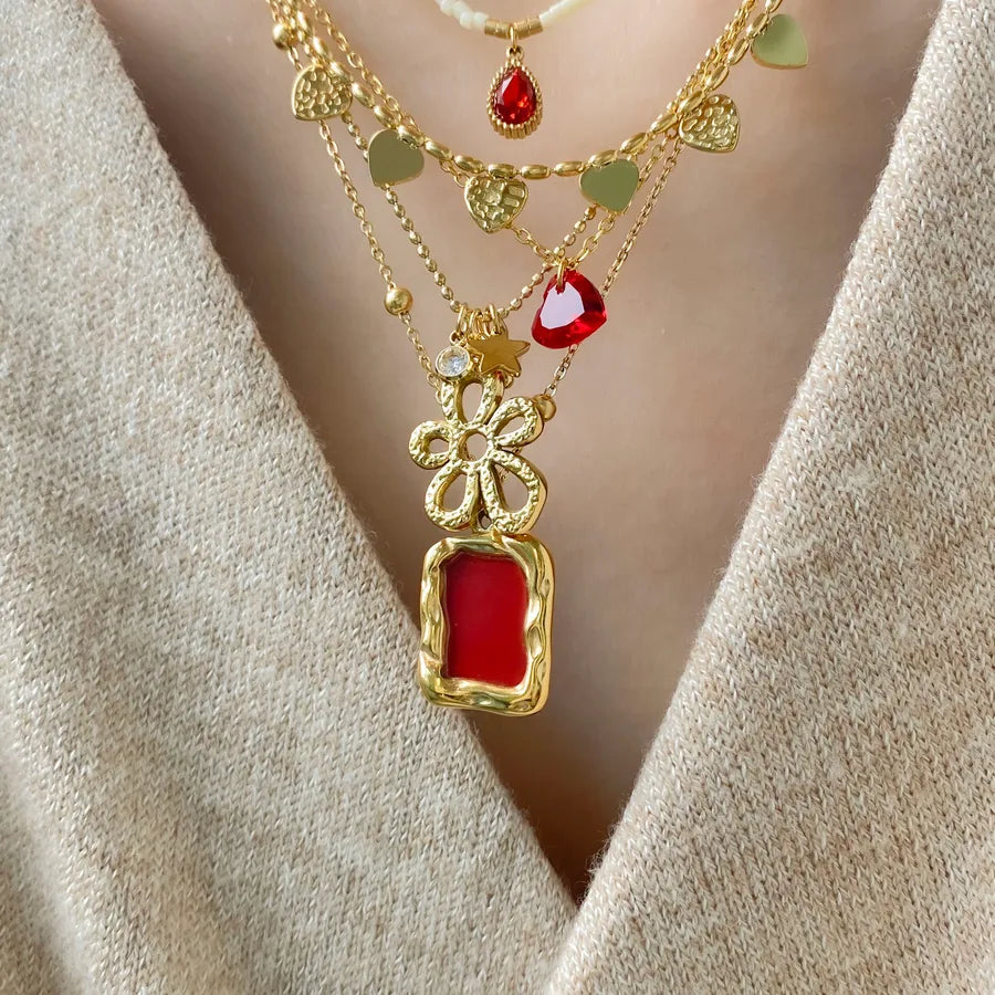 Gold Plated Titanium Steel Floral Geometric Necklace