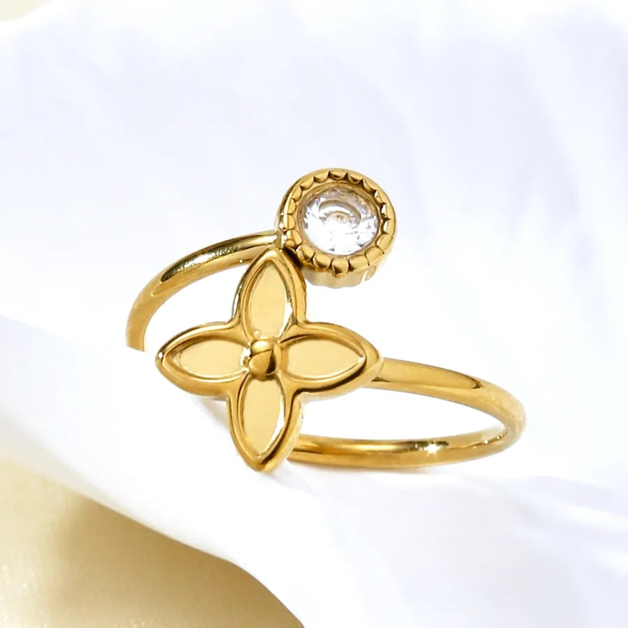 Elegant 18K Gold Plated Geometric Zircon Ring