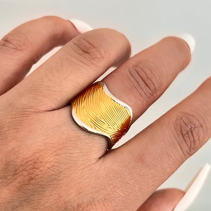 18K Gold PVD Stainless Steel Adjustable Wave Ring