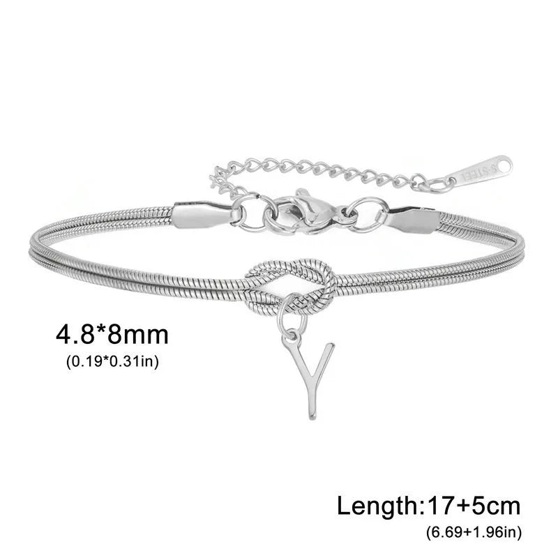 Double Layer Stainless Steel Letter Bracelet Letter Y (steel Color)