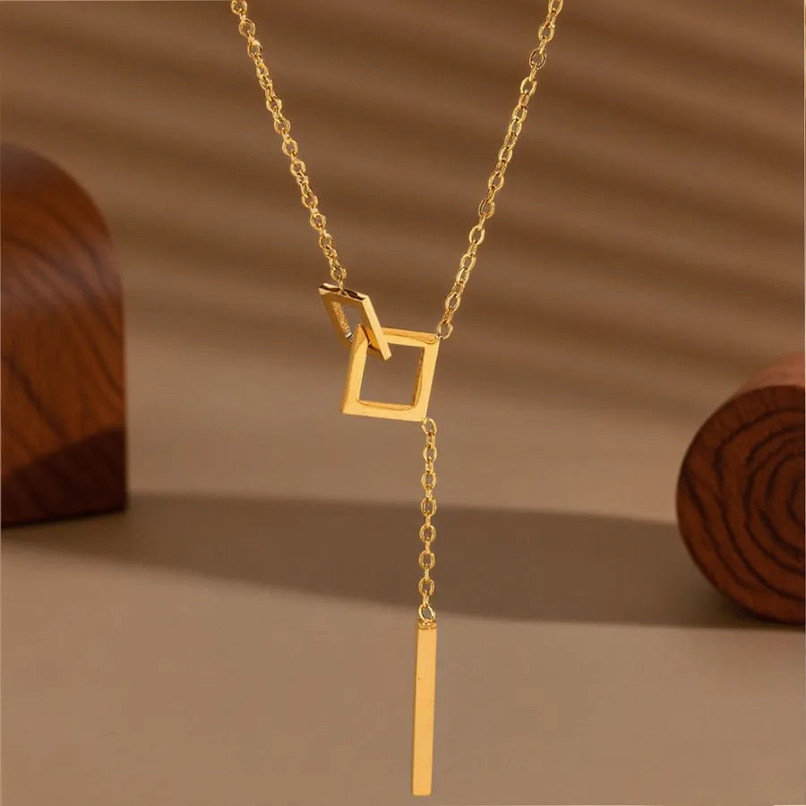 Elegant Titanium Steel Pendant Necklace X0186-Interlocking-Necklace- Gold