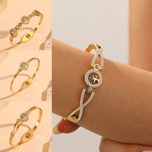 18K Gold Tree of Life Stainless Steel Bracelet