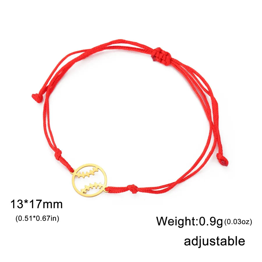 Stainless Steel Sports Pendant Bracelet Gold Baseball-Red Rope