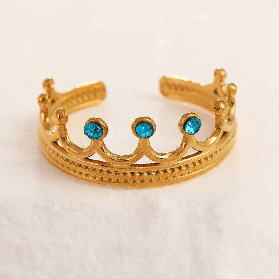 Adjustable Gold Crown Ring in Stainless Steel Adjustable Opening 18k real gold crown blue diamond