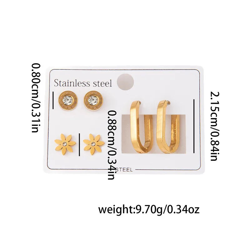 Titanium Steel Heart Earrings for Women U-shaped Sunflower Set 0964