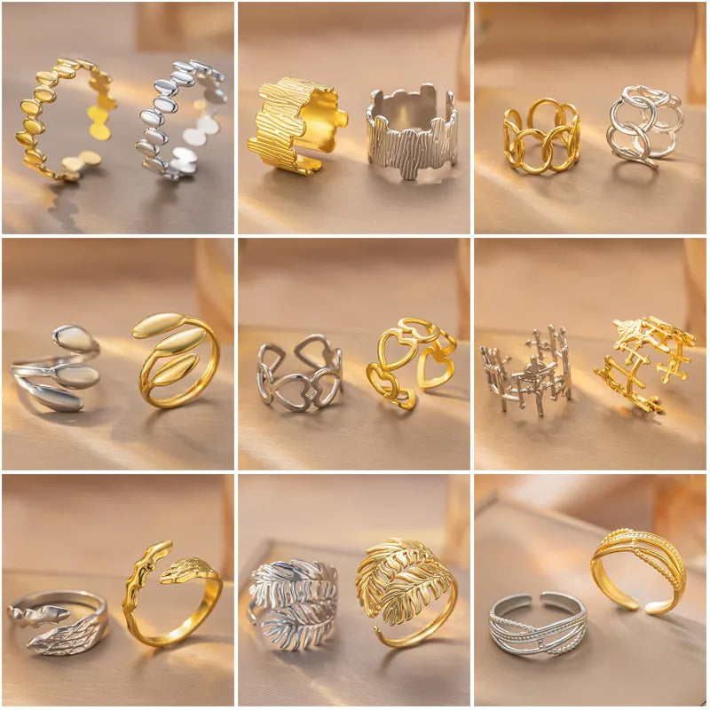 Adjustable Silver Maple Leaf Titanium Ring