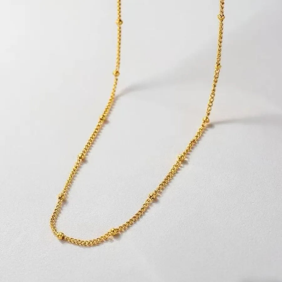 Women's Titanium Steel Box Chain Pendant Necklace 1.5mm Side Clip Bead Chain - Necklace - Gold