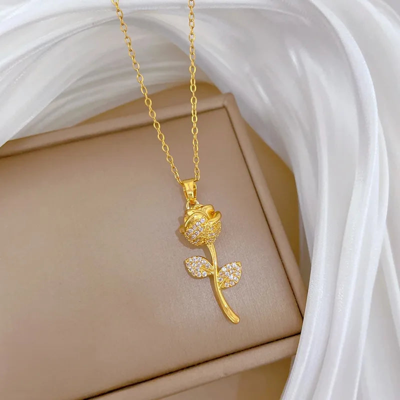 Gold Butterfly & Fish Choker Necklace F522 Titanium Steel Chain Copper Pendant