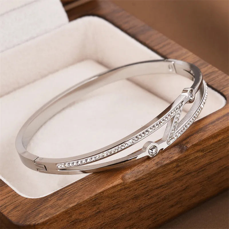 Gold Lightning Zircon Open Bangle Bracelet Silver