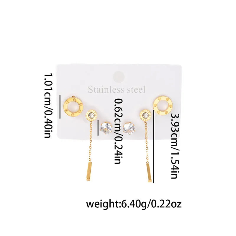 Titanium Steel Heart Earrings for Women Tassel Gold Bar Earrings 0977
