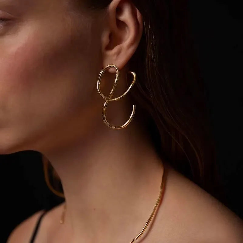 Asymmetric Gold-Plated Stainless Steel Earrings