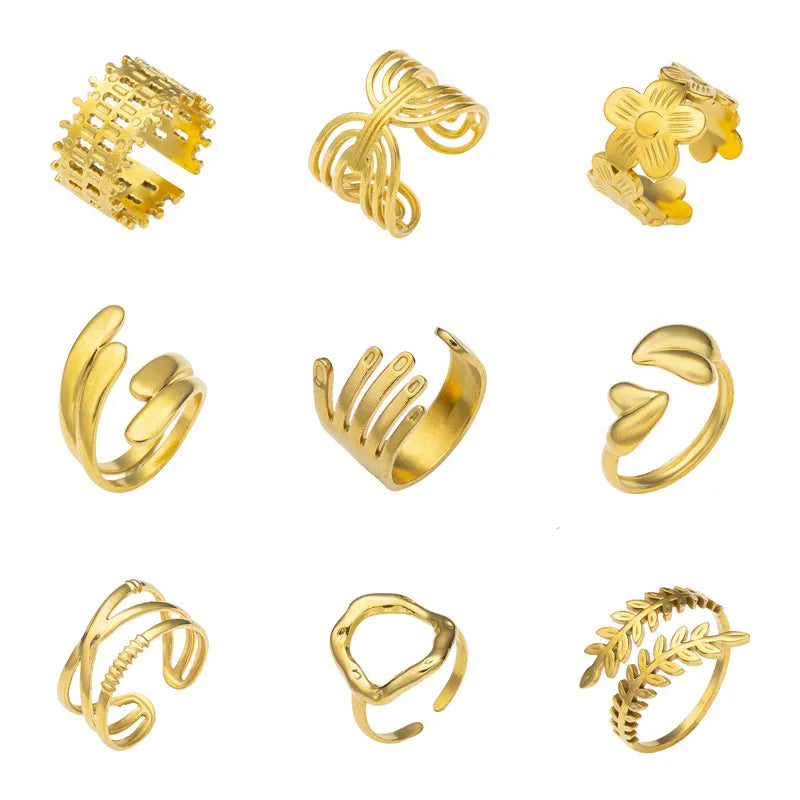 18K Gold Titanium Steel Geometric Open Ring