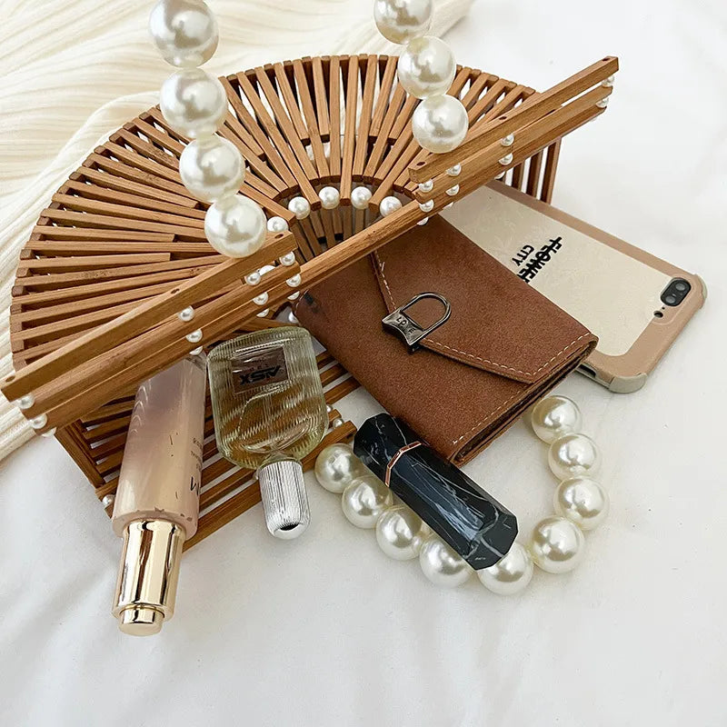 Handwoven Bamboo Round Straw Tote Bag