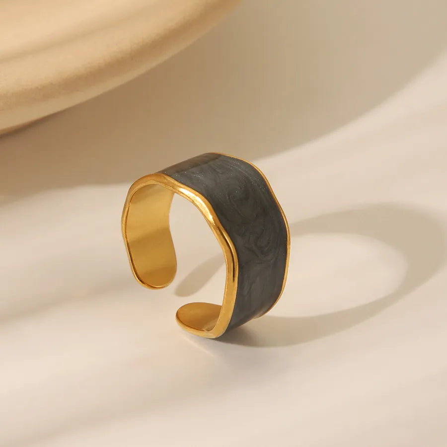 Retro Irregular Gold Stainless Steel Ring Adjustable Opening W1045A