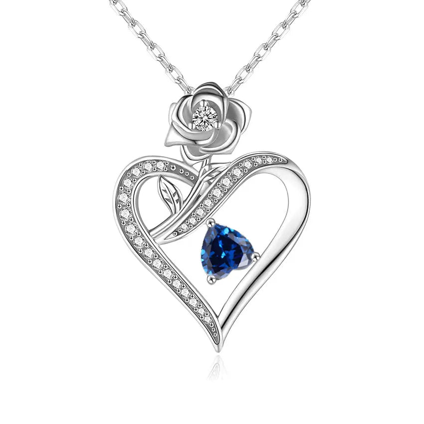 Titanium Steel Heart Necklace with Rose Detail