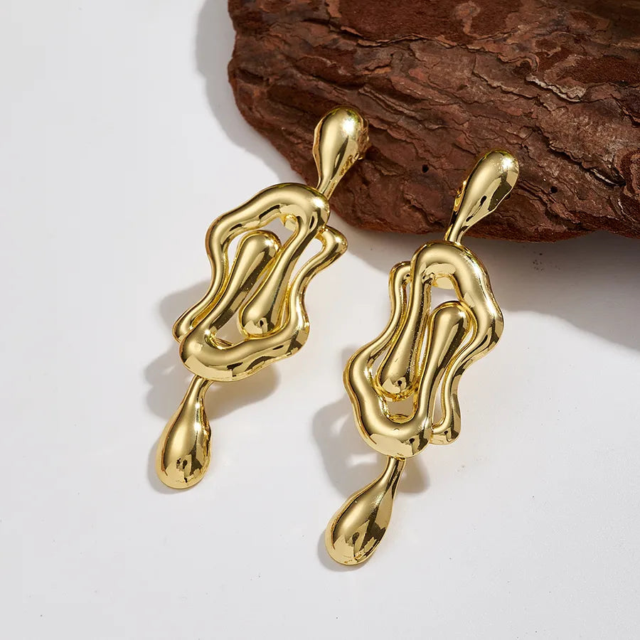 18K Gold PVD Geometric Stainless Steel Earrings Needle Thickness: 0.8mm D (69x23mm) 1 Pair Package