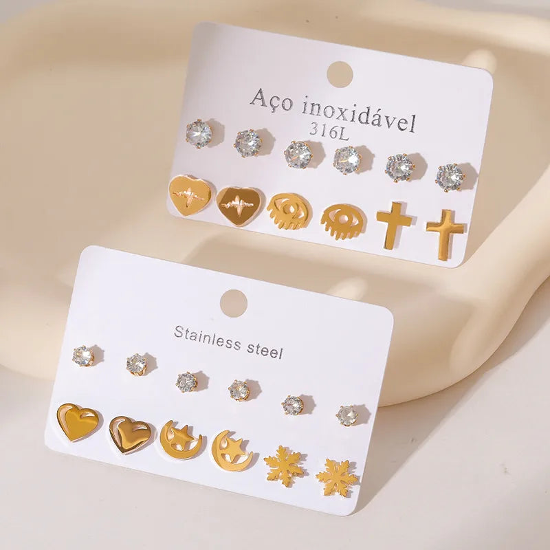 Heart & Cross Stainless Steel Stud Earrings