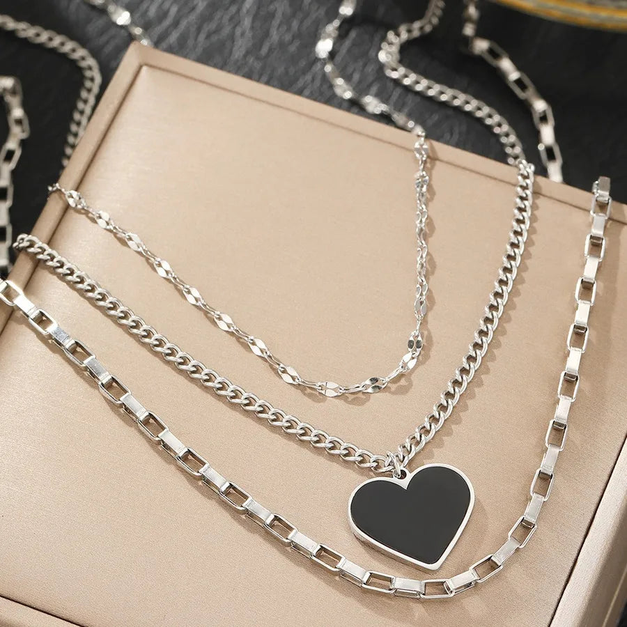 Gold Plated Stainless Steel Layered Pendant Necklace Average Size Steel Color 004#